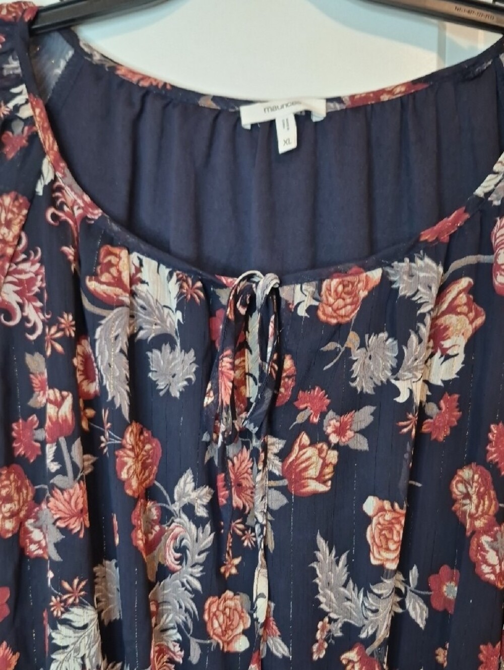 Maurices Navy Floral Peasant Blouse with Rose Print Size XL - Picture 4 of 12